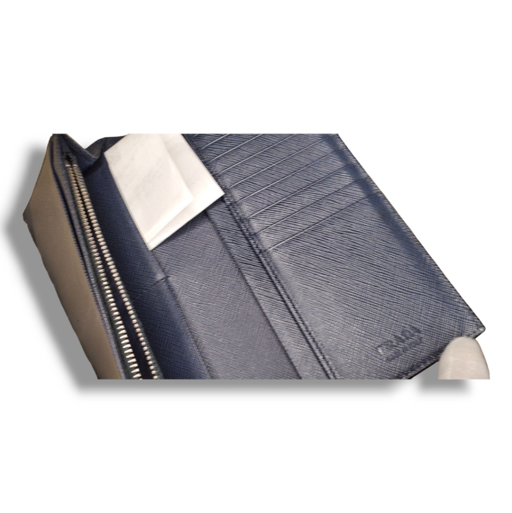 Prada Bicolor Black & Blue Saffiano Leather Long Wallet Sleek Minimalist Design - Picture 14 of 14